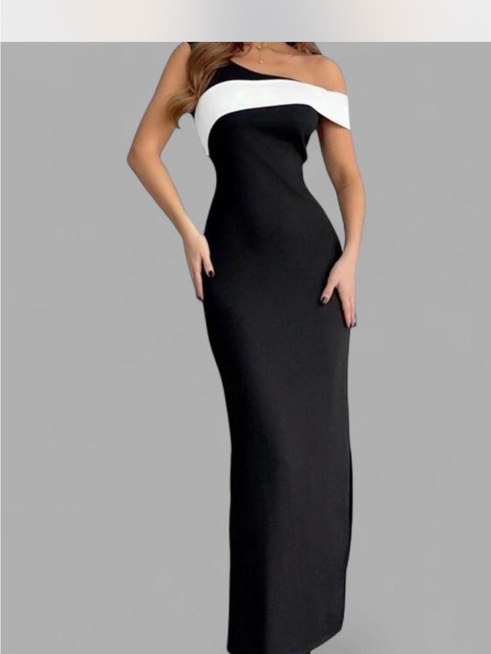 SHEIN Black and White One-Shoulder Column Dress